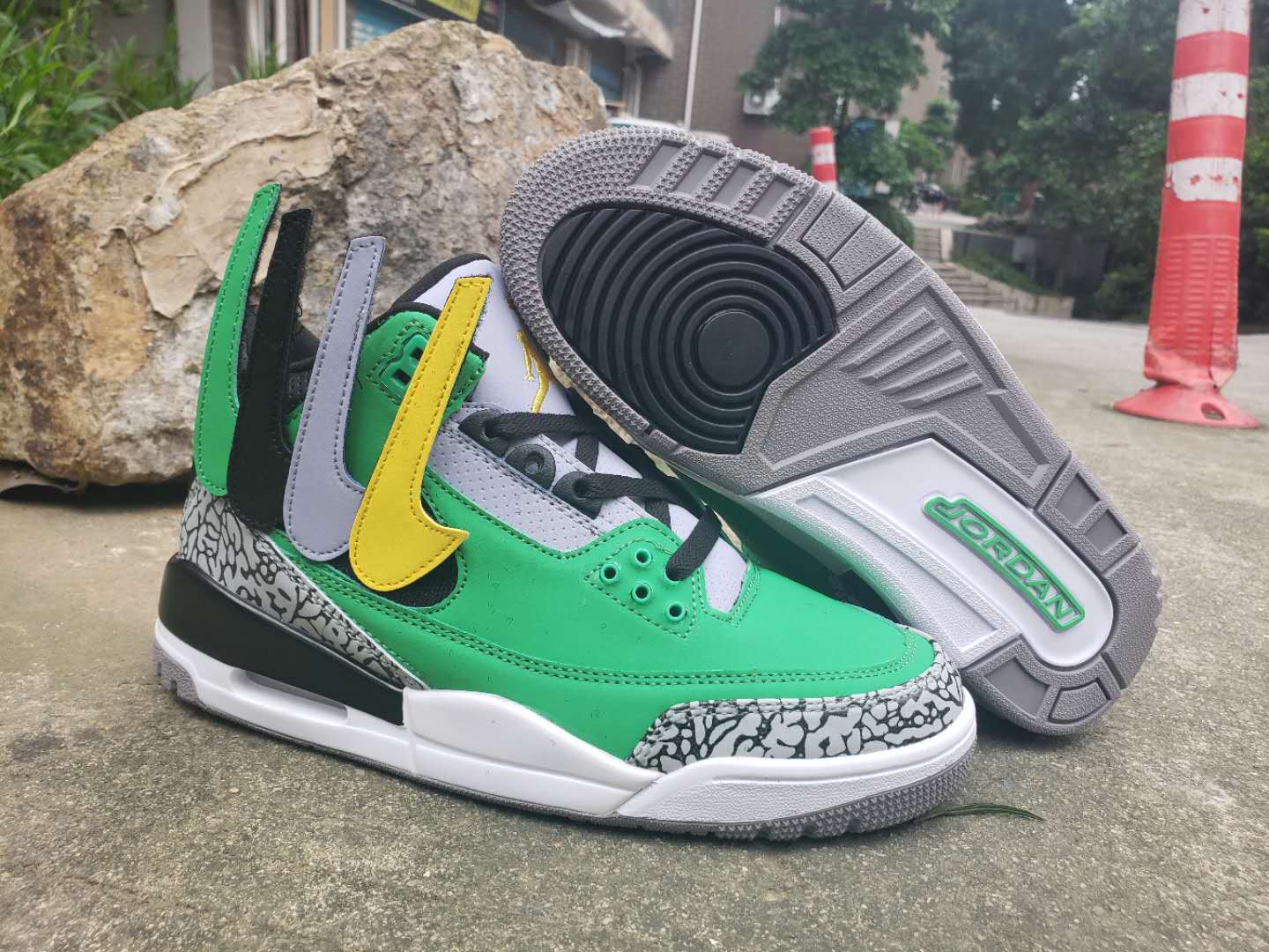 2019 Men Jordan 3 Green Black Grey Shoes
